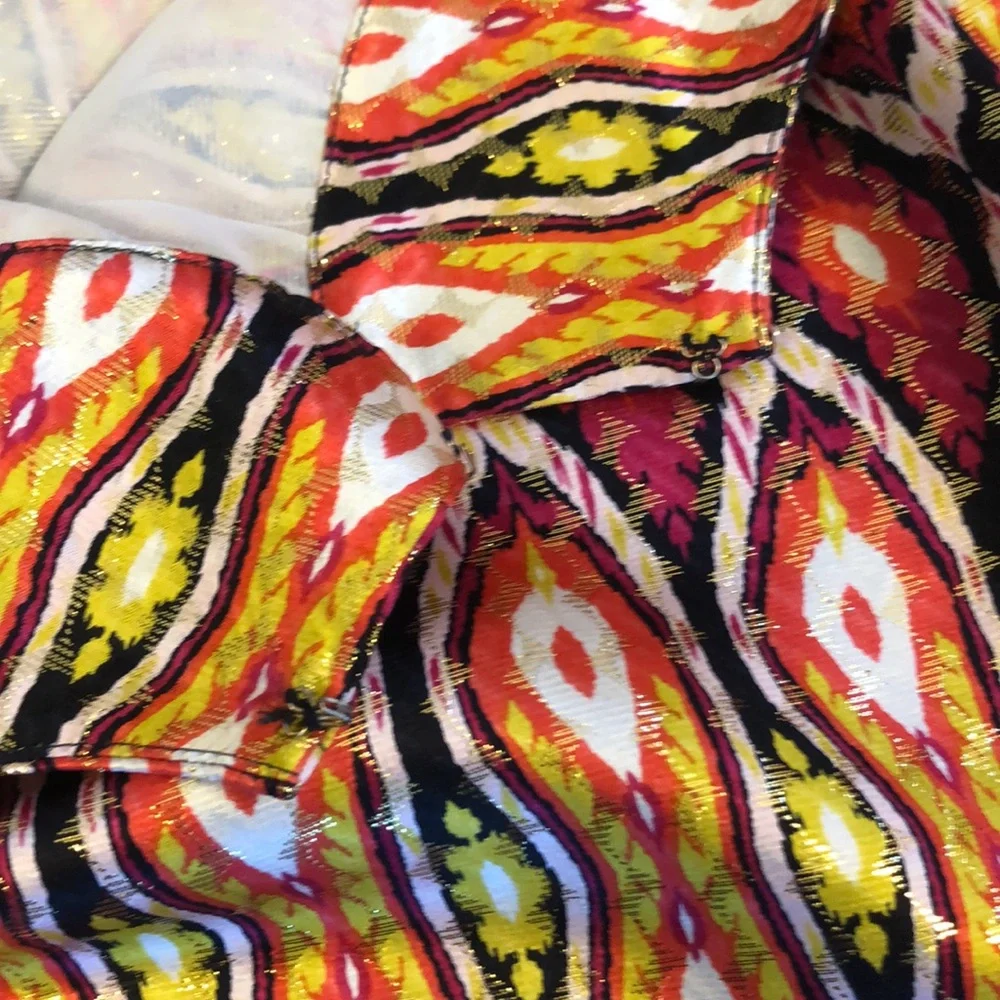 Tory Burch Boho Print Metallic Silk Blend Tank Top Size 8
